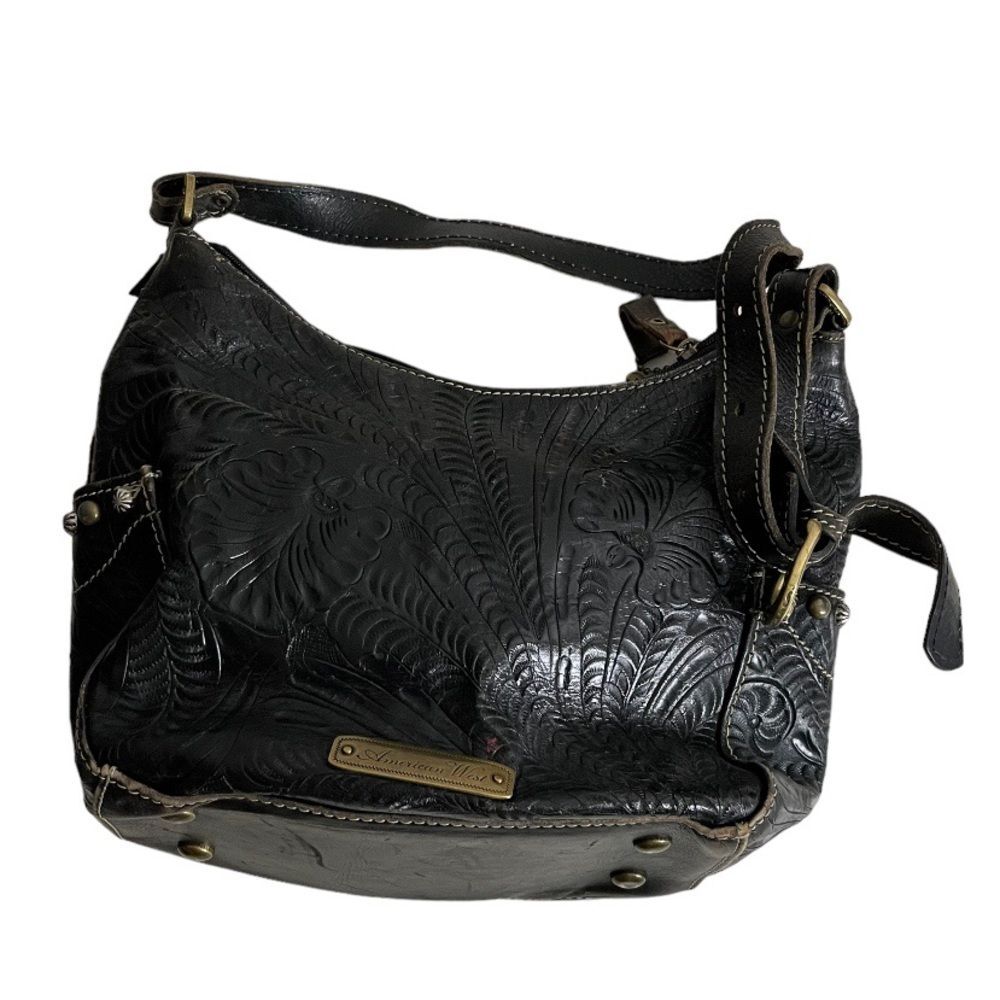 AMERICAN WEST Black Western Handbag Shoulder Bag Hair on Hide Leather Adjustable - Picture 3 of 11